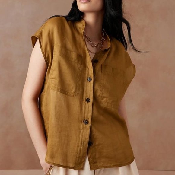 Banana Republic Tops - Banana Republic Ramie Utility Shirt in gold M